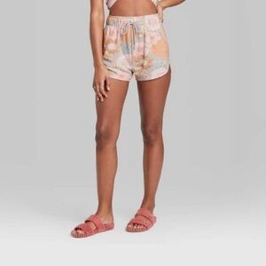 Wild Fable - Women's high-rise towel terry dolphin shorts - gray floral - new